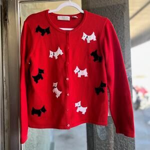 Vintage 90's red Classics scottie cardigan sweater size M kitschy